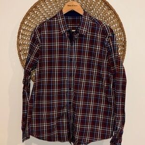 Tasso Elba men’s navy checkered button down size 16.5